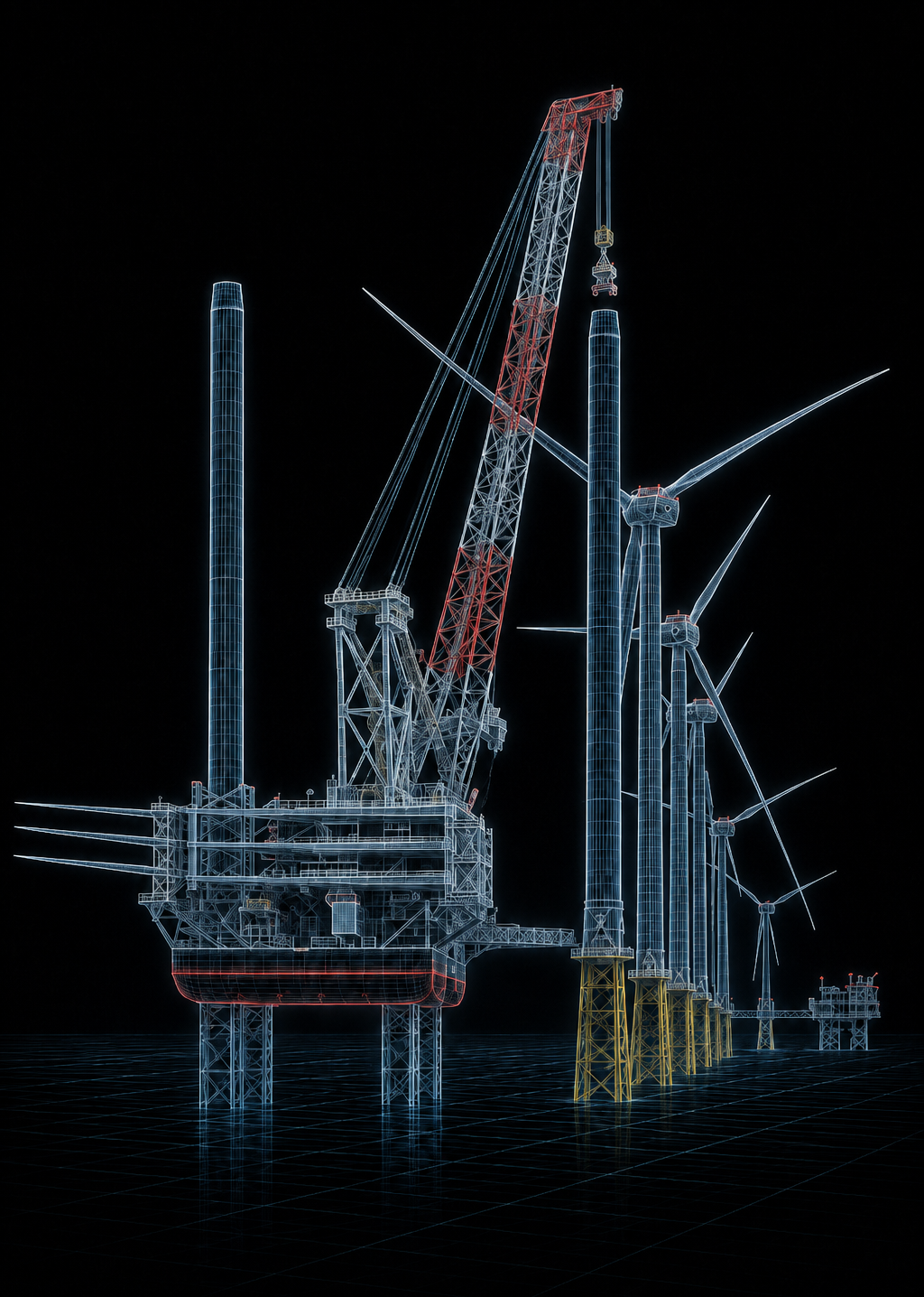 Instalação offshore em wireframe